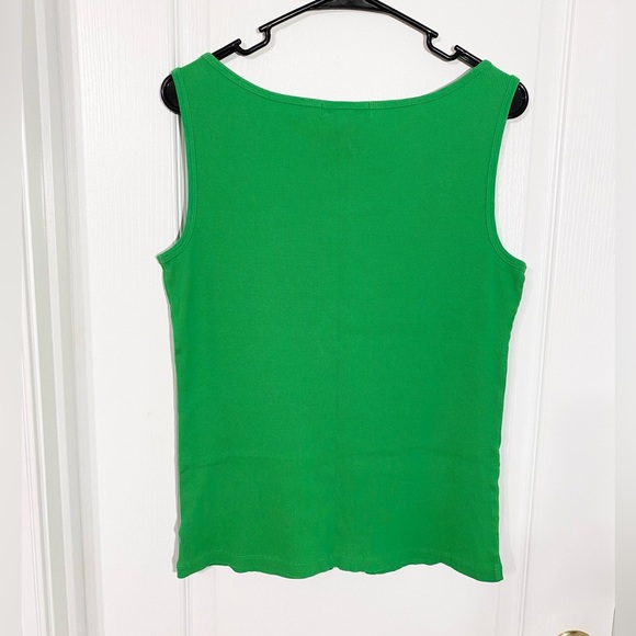 Y2K Lauren Ralph Lauren Embroidered Logo Ribbed Knit Tank Top Vintage Green LG - Picture 2 of 5